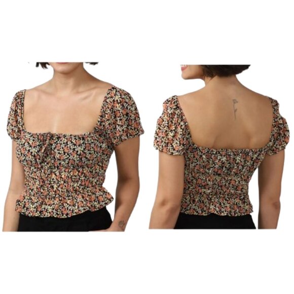 Forever 21 Multicolor Square Neck Crop Top Ditsy Floral Print Blouse - Picture 1 of 12